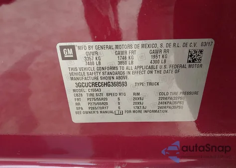 2017 Chevrolet Silverado 1500 1Lt z USA, uszkodzony, nr VIN 3GCUCREC6HG368593